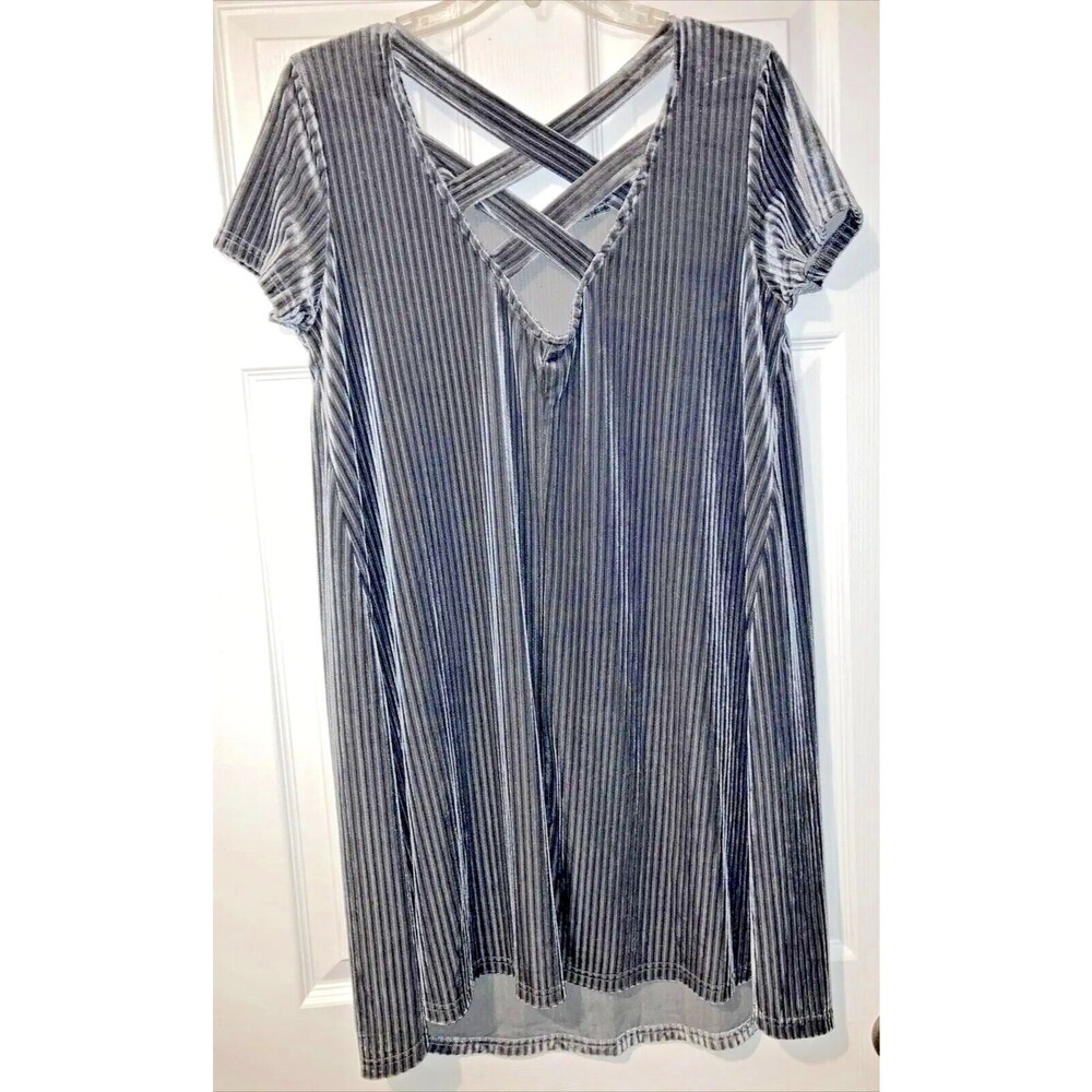 New $98 Large She + Sky Aline SS soft Gray Soft Ribbed Velour Swing Shift Dress